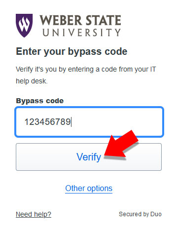 Enter Bypass Code and click Verify